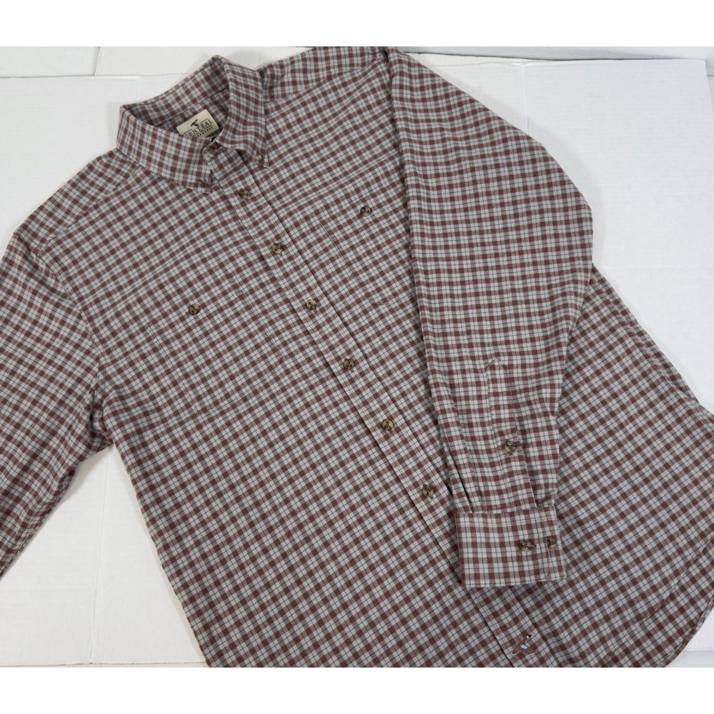 Genteal Plaid Button Down Shirt Long Sleeve Duck‎ Logo L Brown Performance Prep